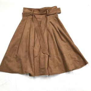ANTHROPOLOGIE Akemi Kin Skirt Women 0 (26x36) Mocha Faux Suede Tulip Belt Pleat